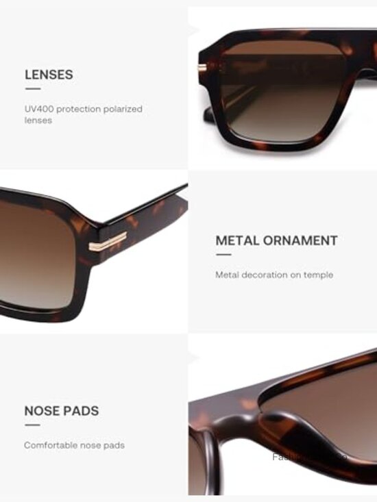 Retro Thick Polarized Aviator Sunglasses, Oversized Square Shades main image 2